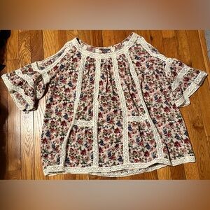 Anthropologie Blue Tassel Blouse Floral Maylou Open Shoulder Crochet Size M NWT